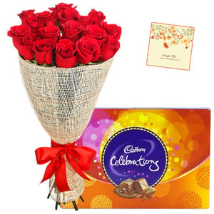 20 Red Roses Bouquet with Cadbury Celebrations
